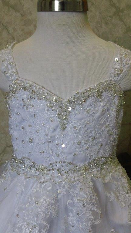 white lace flower girl dresses with beaded bodice